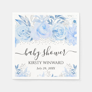 Elegant Winter Blue Floral Baby Shower Napkin