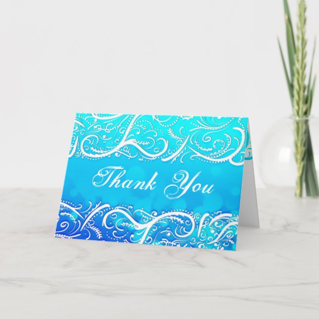 Elegant Winter Blue Flourishes Thank You Card (Front)