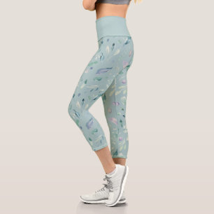 elegant winter blue foliage capri leggings