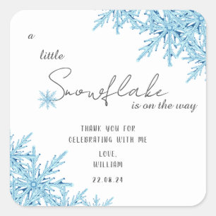 Elegant Winter Blue Little Snowflake Baby Shower Square Sticker