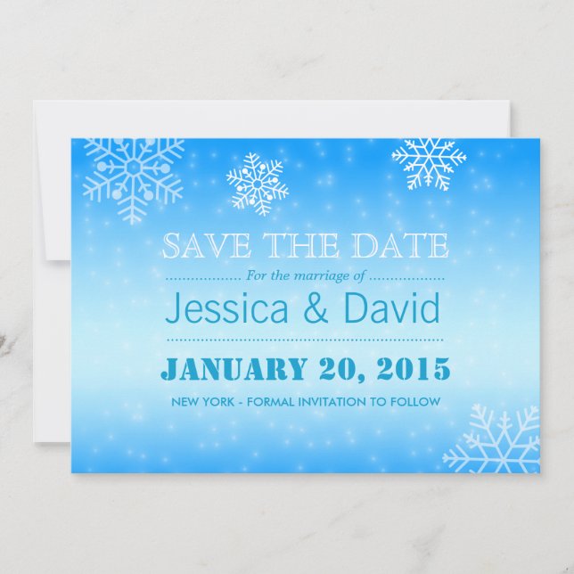Elegant Winter Blue Snowflakes Save the Date (Front)