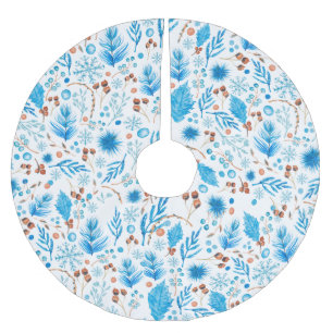 Elegant Winter Blue Watercolor Pattern Brushed Polyester Tree Skirt