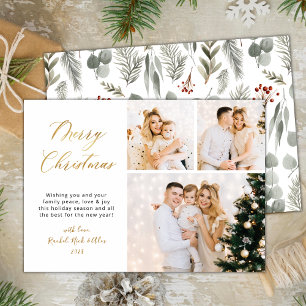 Elegant Winter Botanical 3 Multi Photo Christmas Holiday Card