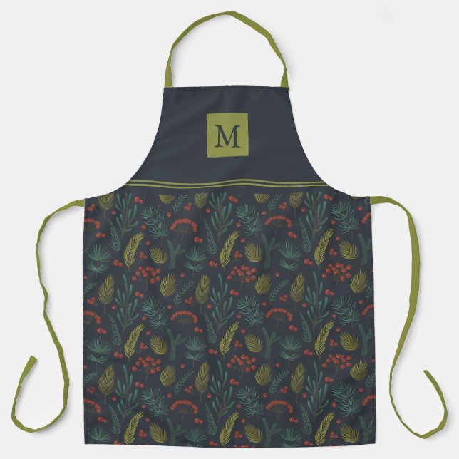 Elegant Winter Botanical Apron (Front)