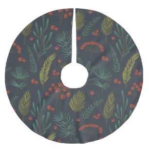 Elegant Winter Botanical Brushed Polyester Tree Skirt