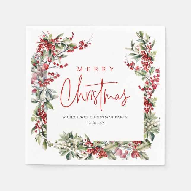 Elegant Winter Botanical Christmas Holiday Party Napkin (Front)