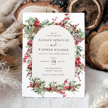 Elegant Winter Botanical Christmas Holiday Wedding Invitation<br><div class="desc">Elegant Winter Botanical Christmas Holiday Wedding Invitation features elegant red and green watercolor greenery of holly and berries surrounding an arch.</div>
