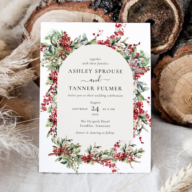 Elegant Winter Botanical Christmas Holiday Wedding Invitation (Creator Uploaded)