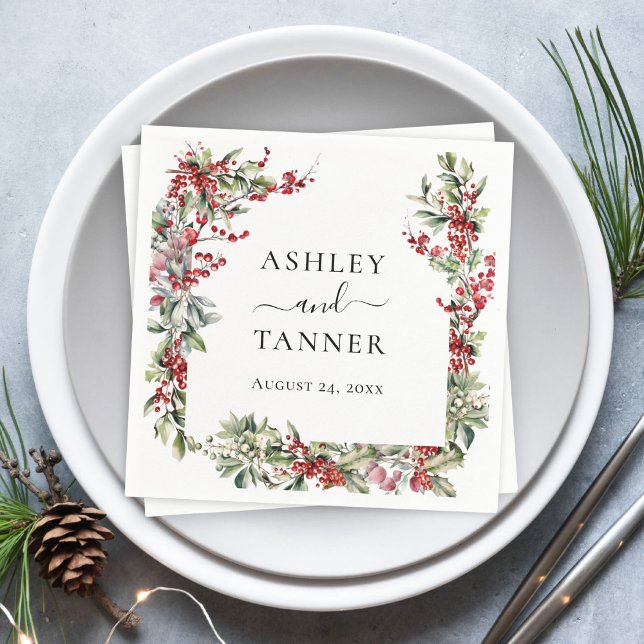 Elegant Winter Botanical Christmas Holiday Wedding Napkin (Creator Uploaded)