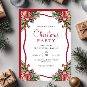Elegant Winter Botanical Christmas Party  Invitation