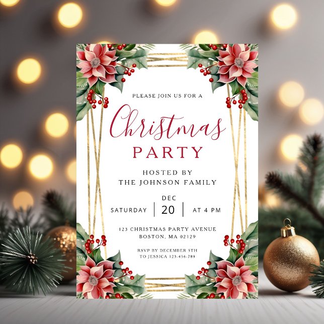 Elegant Winter Botanical Christmas Party  Invitation (Elegant Winter Botanical Christmas Party Invitation)
