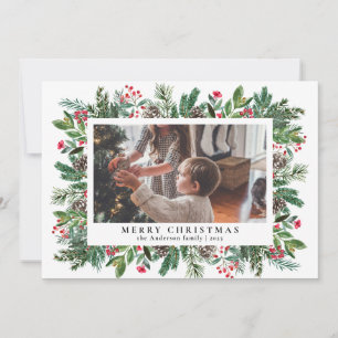 Elegant Winter Botanical Family Photo Christmas Holiday Card