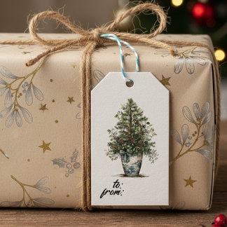 Elegant Winter Botanical Gift Tag with Pine Tree
