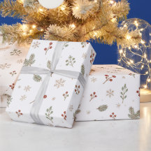 Elegant Winter Botanical Pine Pattern Gift Wrappin