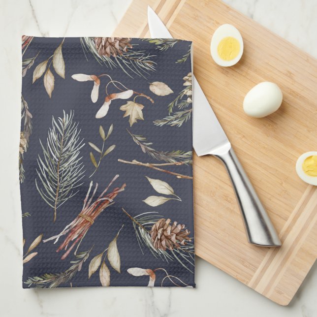 Elegant Winter Botanical Tea Towel (Quarter Fold)