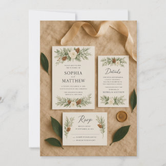 Elegant Winter Botanical Wedding Invitation Suite 
