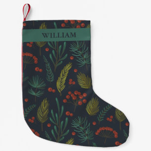 Elegant Winter Botanical With Name Small Christmas Stocking
