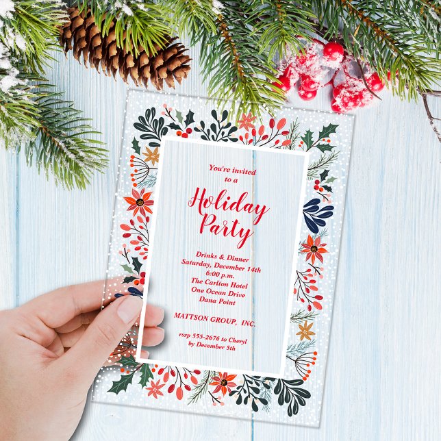 Elegant Winter Botanicals Christmas Party Acrylic Invitations (Elegant winter botanicals and flowers ACRYLIC Christmas party invitations)