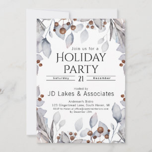 Elegant Winter Botanicals Monochrome Holiday Party Invitation