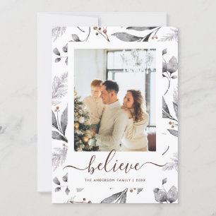 Elegant Winter Botanicals Photo Believe Christmas Holiday Card