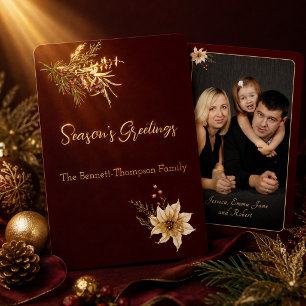 Elegant Winter Botanicals Photo Christmas Gold Foil Holiday Card