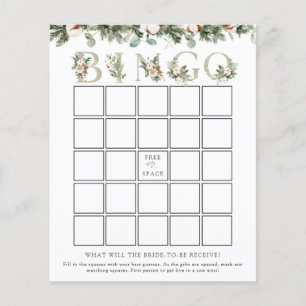 Elegant Winter Bridal Shower Bingo Game Card