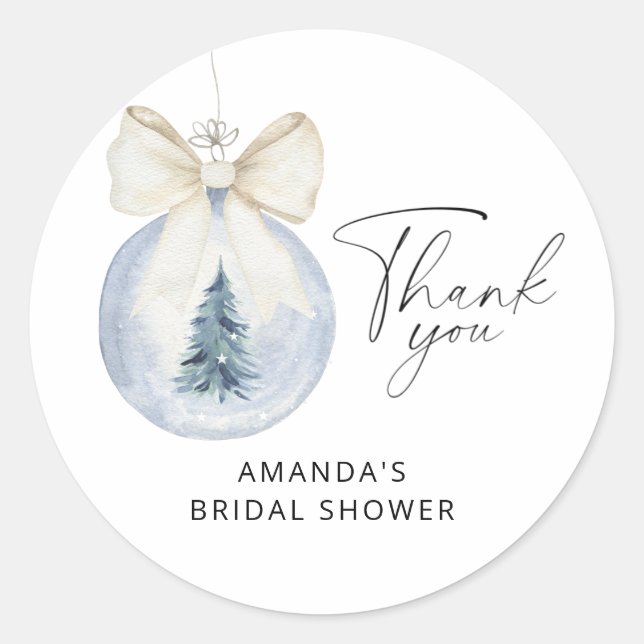 Elegant winter bridal shower  classic round sticker (Front)