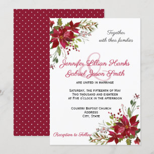 Elegant Winter Burgundy Poinsettia Floral Wedding Invitation