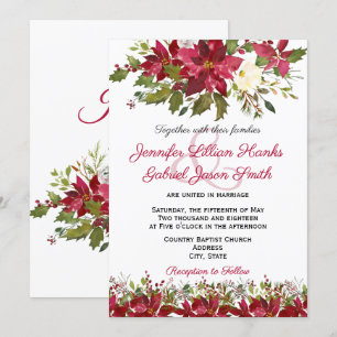 Elegant Winter Burgundy Poinsettia floral wedding Invitation