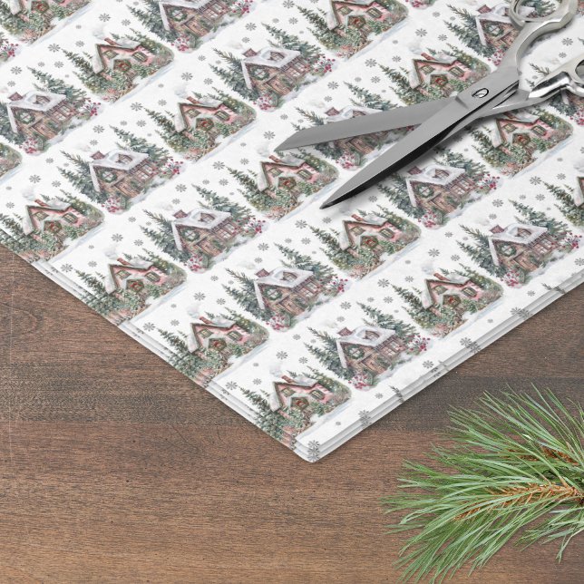 Elegant Winter Cabin Christmas Tissue Paper (Elegant Winter Cabin Christmas Tissue Paper)