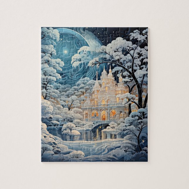 Elegant Winter Chapel Christmas Holiday Jigsaw Puzzle (Vertical)