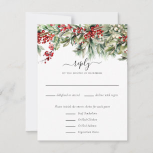 Elegant Winter Christmas Botanical Holiday Wedding RSVP Card