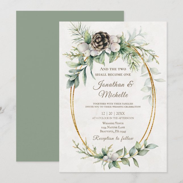 Elegant Winter Christmas Floral Christian Wedding Invitation (Front/Back)