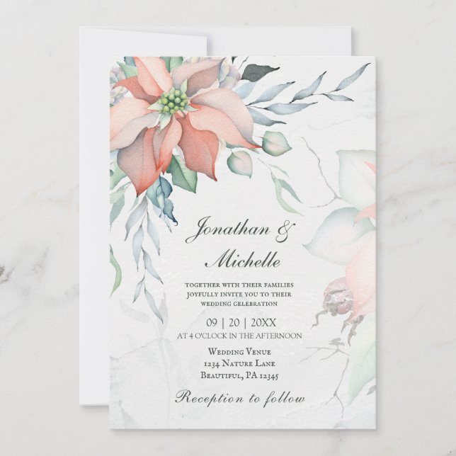 Elegant Winter Christmas Floral Christian Wedding Invitation (Front)