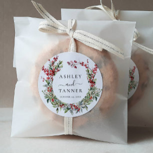 Elegant Winter Christmas Floral Wedding Classic Round Sticker