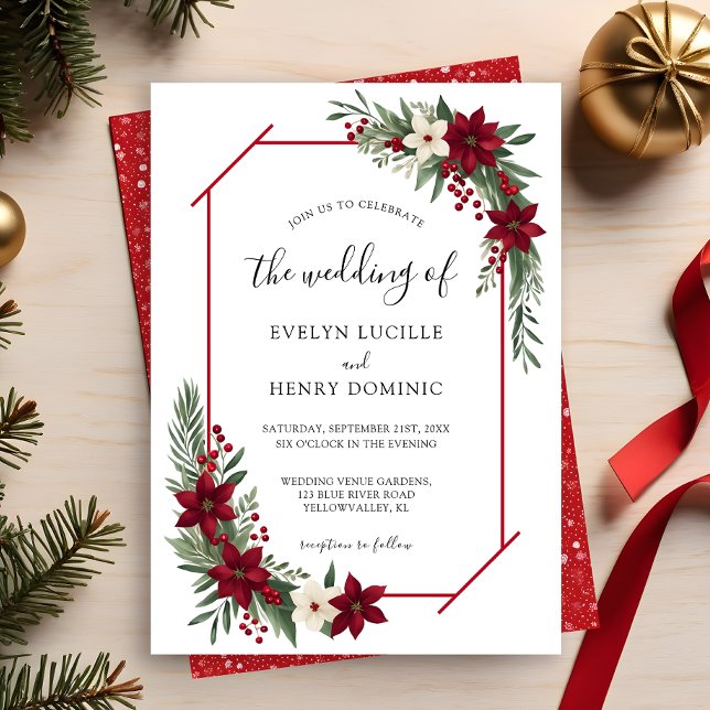 Elegant Winter Christmas Floral Wedding Invitation (Creator Uploaded)
