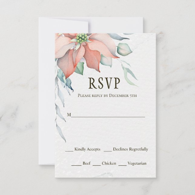 Elegant Winter Christmas Holiday Watercolor Floral RSVP Card (Front)