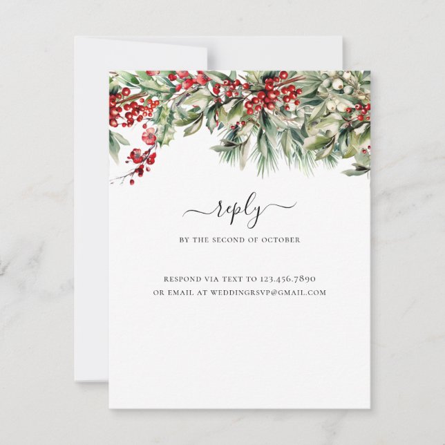 Elegant Winter Christmas Holiday Wedding RSVP Card (Front)