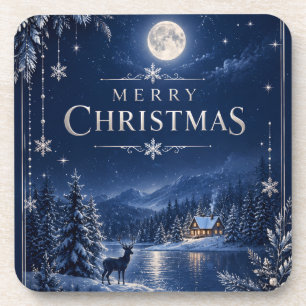 Elegant Winter Christmas, Midnight Navy Snowy  Coaster