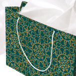 Elegant Winter Christmas Snowflake Gold Green Large Gift Bag<br><div class="desc">Looking for a classy winter-themed gift bag for Christmas or holiday celebrations? This chic design features interconnected flower shapes,  heart-shaped petals,  and decorative snowflakes. An all-over pattern,  printed with a faux gold glitter effect against a teal green background. An elegant way of presenting a gift to someone special!</div>