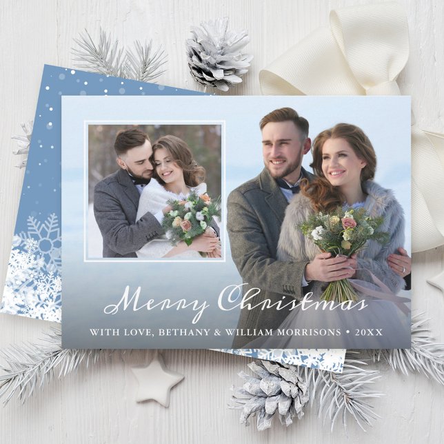 Elegant Winter Christmas Snowflakes 2 Photo Holiday Card (Creator Uploaded)