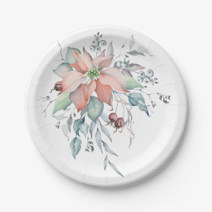 Elegant Winter Christmas Watercolor Bouquet Paper Plate
