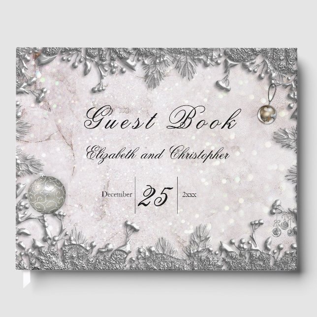Elegant Winter Christmas Wedding Guest Book (Front)