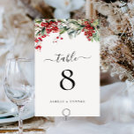 Elegant Winter Christmas Wedding Table Number<br><div class="desc">Elegant Winter Christmas Wedding Table Number features elegant red and green watercolor greenery of holly and berries.</div>