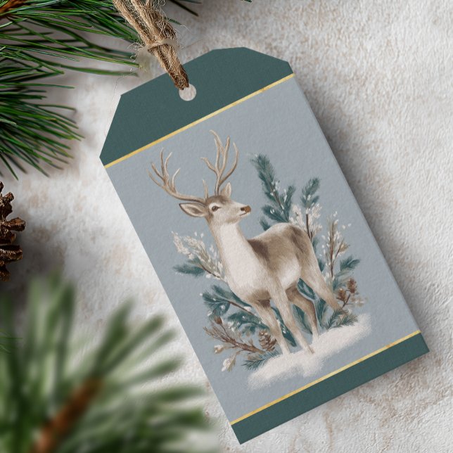 Elegant Winter Deer Christmas Gift Tags (Elegant Woodland Deer Christmas Gift Tag)