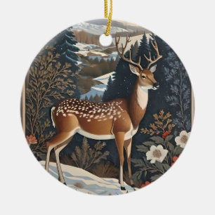 Elegant Winter Deer Nature Design Ceramic Tree Decoration