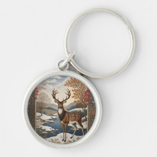 Elegant Winter Deer Winter Scene Key Ring