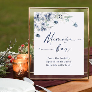 Elegant Winter Dusty Blue Foliage Mimosa Bar Poster