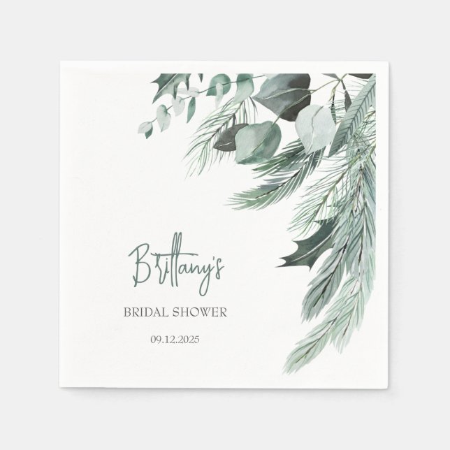 Elegant Winter Eucalyptus Bridal Shower Napkin (Front)