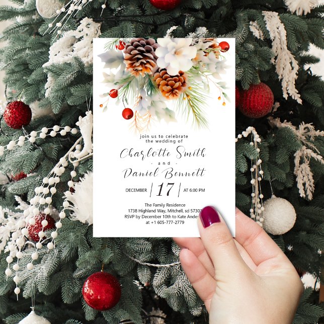 Elegant Winter Evergreen and Rowan Berries Wedding Invitation (Winter Evergreen and Rowan Berries Wedding Invitation!)